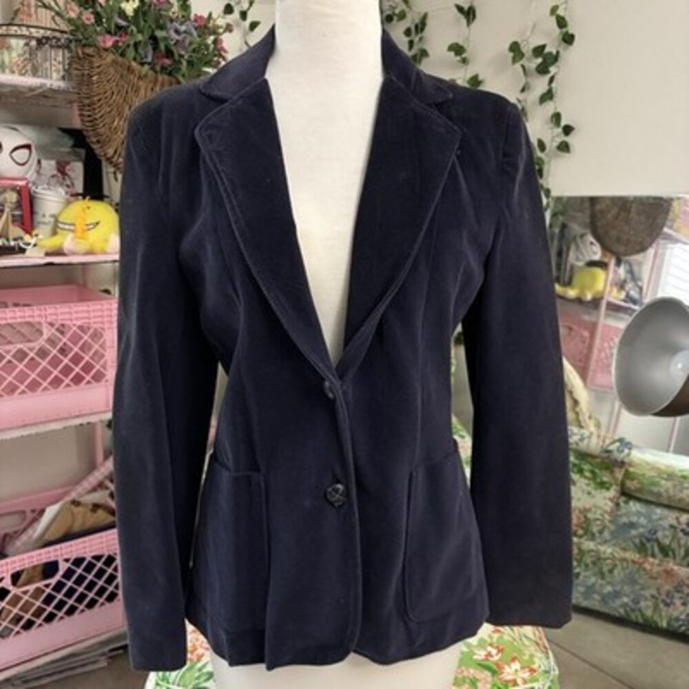 Tiana Creations Womens Navy Corduroy Blazer Jacket Cotton Lined Sz 9/10 Vintage